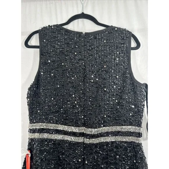 NWT Mac Duggal [ 10 ] 10509 Sleeveless High Neck Beaded Midi Sheath Dress  Black